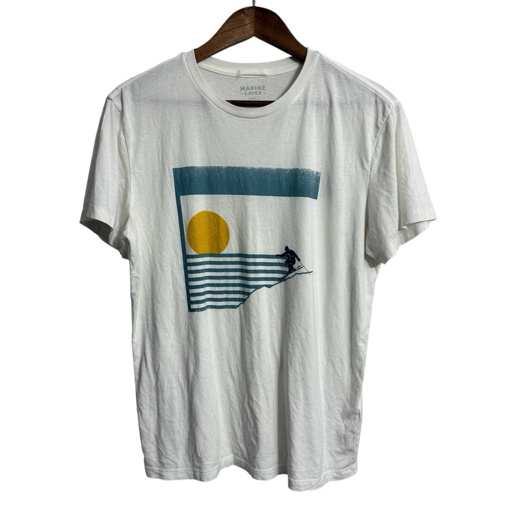 Marine Layer T-shirt men's small off white mountain‎ skiing sun graphic tencel